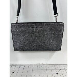 Michael Kors Metallic Silver Black Crossbody Clutch Bag ~~minty~~ Leather